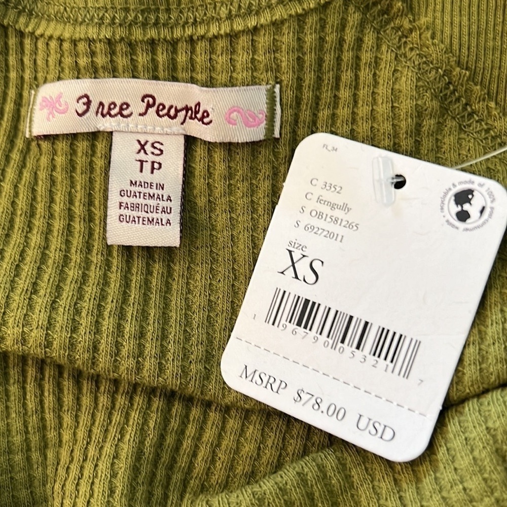 NWT Free People Santa Clara Thermal Top XS Ferngully Green - Picture 5 of 5